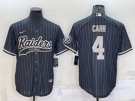Men's Las Vegas Raiders #4 Derek Carr Black With Patch Cool Base Stitched Baseball Jersey